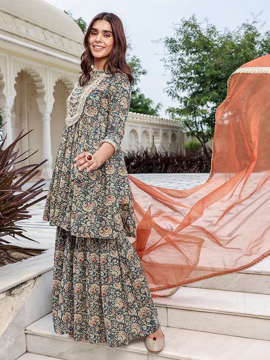 Kurta with Sharara and Dupatta