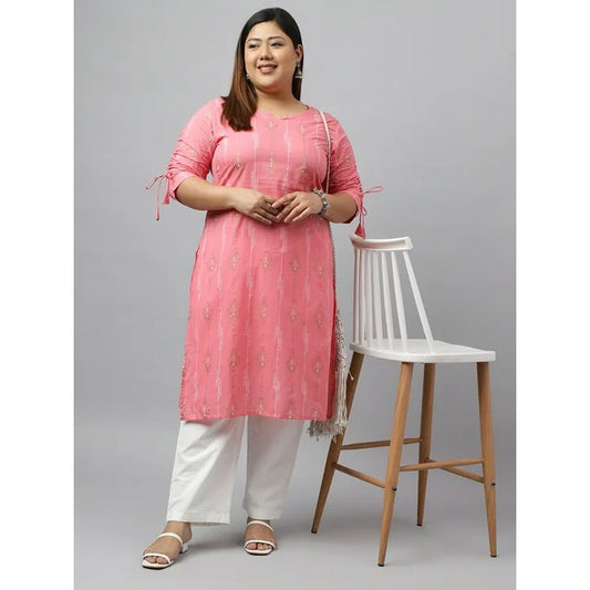Pink Cotton Bandhani Printed Straight kurta