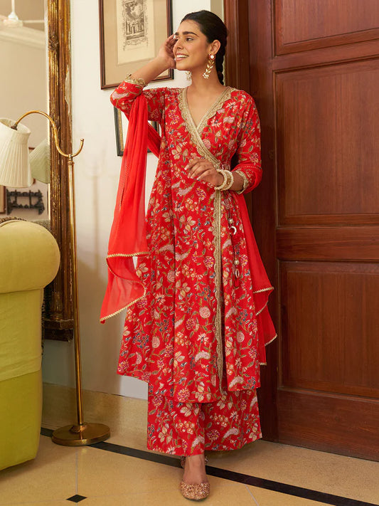 Floral Printed Kurta with Palazzo and Dupatta