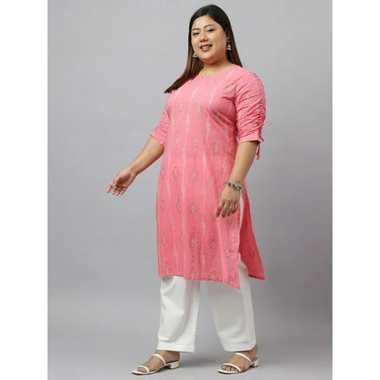 Pink Cotton Bandhani Printed Straight kurta