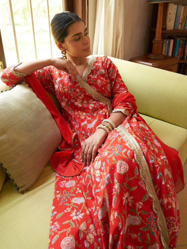 Floral Printed Kurta with Palazzo and Dupatta