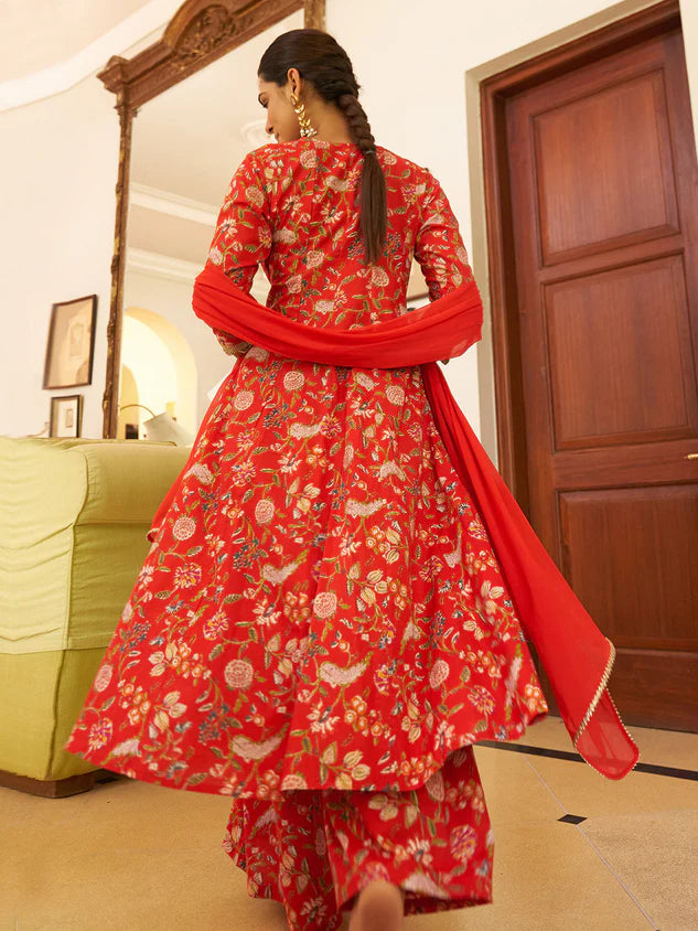 Floral Printed Kurta with Palazzo and Dupatta