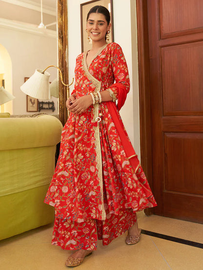 Floral Printed Kurta with Palazzo and Dupatta
