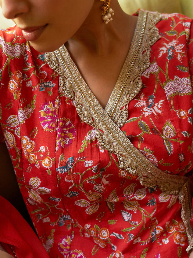Floral Printed Kurta with Palazzo and Dupatta